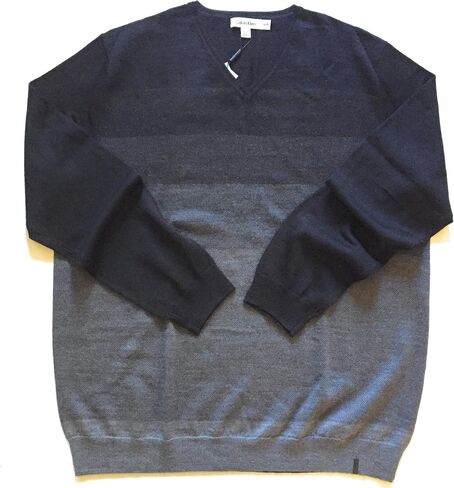 Calvin Klein Men's Colorblock Merino Wool Blend V-Neck Sweater, Black Combo, Size XL in Saudi Arabia
