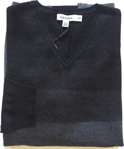 Calvin Klein Men's Colorblock Merino Wool Blend V-Neck Sweater, Black Combo, Size XL in Saudi Arabia