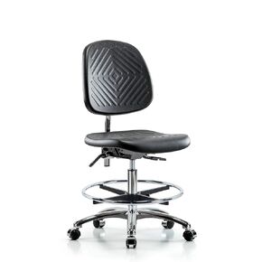 LabTech Seating LT42906 Class 100 غرفة نظيفة من البولي يوريثين كرسي مقعد متوسط ​​الظهر قاعدة كروم متوسطة الظهر، حلقة قدم من الكروم، عجلات من الكروم in Kuwait