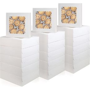 بيركور 20 قطعة 8 × 8 × 2.5 انش من الورق المقوى الابيض صناديق المخبوزات وصناديق المعجنات وصناديق الكيك مع نافذة شفافة للبسكويت والدونات والشوكولاتة والفطائر in Kuwait