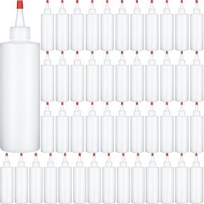 Jinei 60 Pack 8 oz Plastic Squeeze Bottles Clear Condiment Squeeze Bottles with Red Tip Cap Kitchen Empty Squirt Bottle Leak Proof for Arts Crafts