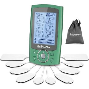 وحدة TENS EMS ثنائية القناة من Brilnurse، 24 وضعًا، محفز العضلات بكثافة 30 مستوى لتخفيف الألم، مدلك نبض جهاز TENS صغير قابل لإعادة الشحن مع 10 وسادات/حقيبة تخزين/روابط كابل (أخضر) in Kuwait