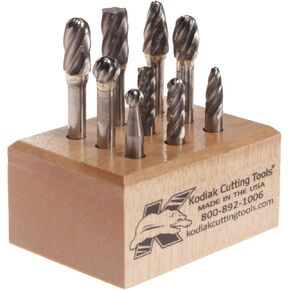 Kodiak Cutting Tools 13-MIQU-HLNA USA Made Carbide Bur Set on 1/4" Shanks for Aluminum and Other Non-Ferrous Metals, Assorted NF Style (Pack of 9) in Kuwait