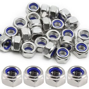 BokWin 50Pcs M6 x 1.0mm 304 Stainless Steel Metric Lock, Nylon Inserted Hex Locknuts Perfect for Industrial and Construction Fasteners, Plain Finish