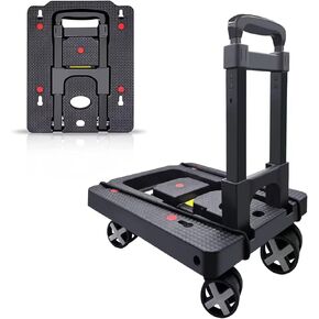 Dolly Cart Moving Folding Portable Luggages Hand Foldable Truck Lightweight Carts with 4 Rotate Wheels Cart with Adjustable Handle Travel Shopping Airport Office Travel Use Black in Kuwait