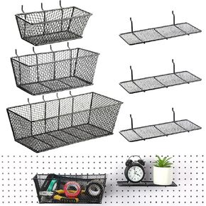 6 قطع من Pegboard سلة منظم Pegboard Hook Peg Board Rack سلك ربط لوح رف جدار منظم متعدد الحجم ملحقات لوحة Pegboard لتنظيم أدوات مختلفة منضدة تخزين المرآب، أسود in Kuwait
