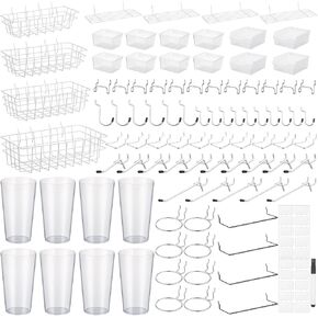 95 Pieces Pegboard Accessories Set Including Pegboard Storage Basket with Hooks Pegboard Cups with Holder Wire Shelf Tissue Storage Box Clothes Board for Garage Storage Craft Workshop (Clear)