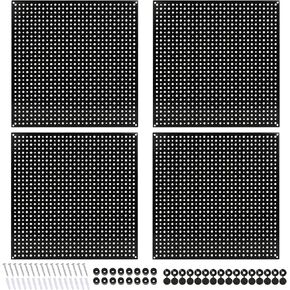 Pegboard Rack المرآب تخزين الصلب حزمة لوح ربط أفقي، الصلب Pegboard الثقيلة - 4 حزمة 16 بوصة × 16 بوصة لوحة ربط معدنية لوحات تنظيم الأدوات (أسود)