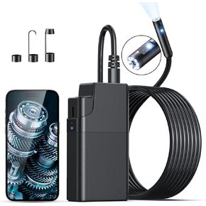 منظار داخلي لاسلكي، 2560P HD WiFi Borescope مع عدسة مزدوجة، كاميرا IP67 مقاومة للماء مع ضوء، كاميرا فحص مع 9 مصابيح LED للهواتف الذكية Android وiOS، 16.4FT in Kuwait