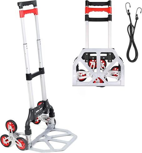 Navaris Stair Climbing Dolly Cart - Lightweight Foldable Aluminum Hand Truck with Climber Wheels for Stairs - 154lbs Capacity - Includes Bungee Cord in Saudi Arabia