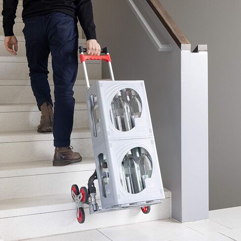 Navaris Stair Climbing Dolly Cart - Lightweight Foldable Aluminum Hand Truck with Climber Wheels for Stairs - 154lbs Capacity - Includes Bungee Cord in Saudi Arabia