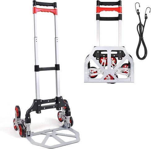 Navaris Stair Climbing Dolly Cart - Lightweight Foldable Aluminum Hand Truck with Climber Wheels for Stairs - 154lbs Capacity - Includes Bungee Cord in Saudi Arabia
