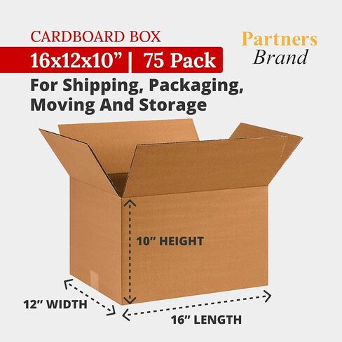 Partners Brand 16 x 12 x 10 Corrugated Cardboard Boxes, 16"L x 12"W x 10"H, Pack of , 25 | Shipping, Packaging, Moving, Storage Box for Business, Strong Wholesale Bulk Boxes 161210 in Kuwait