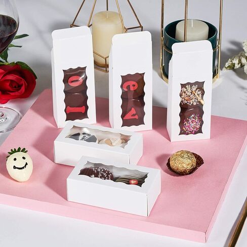 24PCS 4.17x2.16x1.37 Inches Elegant White Double Favor Boxes with Clear Window for Macaron, Chocolate, Small Cookies, Party Baby Showers Candy Treat Boxes in Kuwait