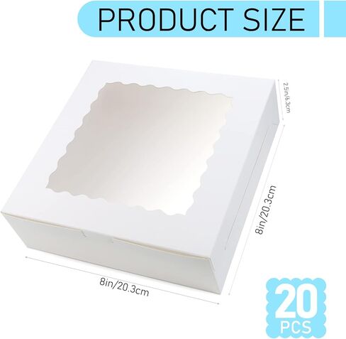 بيركور 20 قطعة 8 × 8 × 2.5 انش من الورق المقوى الابيض صناديق المخبوزات وصناديق المعجنات وصناديق الكيك مع نافذة شفافة للبسكويت والدونات والشوكولاتة والفطائر in Kuwait
