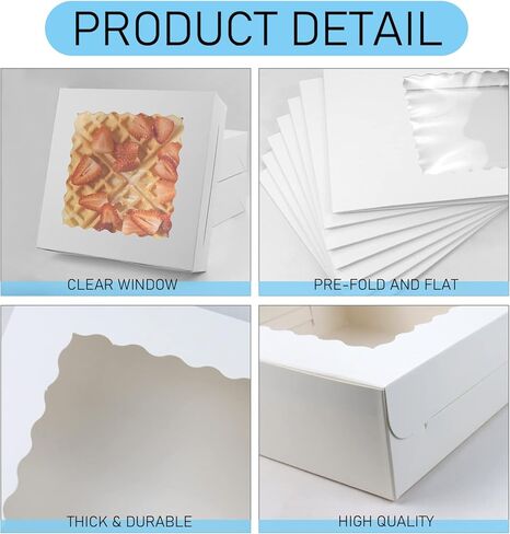 بيركور 20 قطعة 8 × 8 × 2.5 انش من الورق المقوى الابيض صناديق المخبوزات وصناديق المعجنات وصناديق الكيك مع نافذة شفافة للبسكويت والدونات والشوكولاتة والفطائر in Kuwait