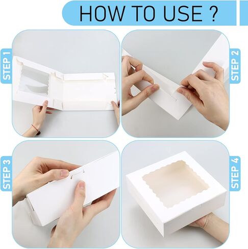 بيركور 20 قطعة 8 × 8 × 2.5 انش من الورق المقوى الابيض صناديق المخبوزات وصناديق المعجنات وصناديق الكيك مع نافذة شفافة للبسكويت والدونات والشوكولاتة والفطائر in Kuwait