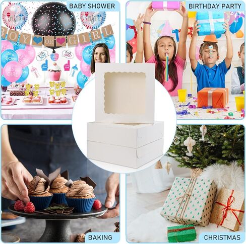 بيركور 20 قطعة 8 × 8 × 2.5 انش من الورق المقوى الابيض صناديق المخبوزات وصناديق المعجنات وصناديق الكيك مع نافذة شفافة للبسكويت والدونات والشوكولاتة والفطائر in Kuwait