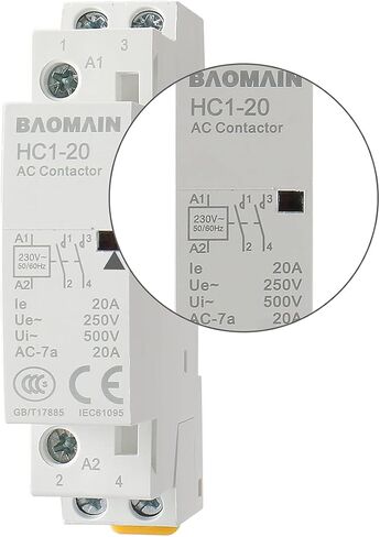 Baomain AC Contactor HC1-20/20, 230V 20A 2 Pole 2NO Universal Circuit Control DIN Rail Mount in Saudi Arabia