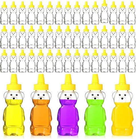 Roshtia 50 Pcs 5 oz Honey Bear Bottles Plastic Empty Clear Squeeze Honey Container Cups Bear Reusable Juice Bottle Bulk with Leak Proof Spout Lids for Storing Dispensing Baby Shower Gifts in Kuwait