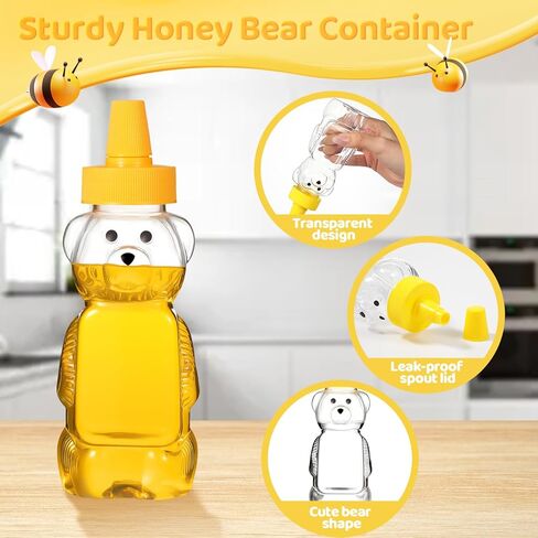 Roshtia 50 Pcs 5 oz Honey Bear Bottles Plastic Empty Clear Squeeze Honey Container Cups Bear Reusable Juice Bottle Bulk with Leak Proof Spout Lids for Storing Dispensing Baby Shower Gifts in Kuwait