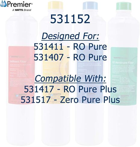 Watts Premier WP531105 RO Pure Reverse Osmosis Filtration System خرطوشة استبدال فلتر المياه وWP560060 RO فلتر المياه PH موازنة السيراميك مع تركيب QC 1/4 بوصة in Kuwait
