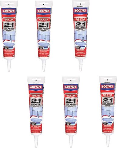 Loctite 1515861 حوض بوليسيمسيل وسد لاصق للبلاط، أنبوب 5.5 أونصة، أبيض - 6 عبوات in Kuwait