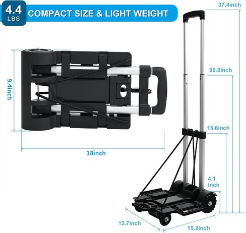 Folding Luggage Cart with Expandable Chassis, 4 Wheels Aluminum Folding Hand Truck,Collapsible Heavy Duty Travel Dolly Cart,120lbs in Saudi Arabia