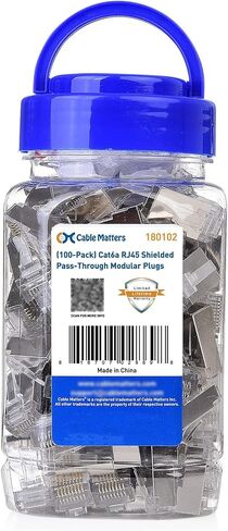 كابل ماترز 50 حزمة من موصلات Cat 6 تمر عبر موصلات RJ45 (أطراف Cat 6 / موصل Cat6 / مقابس RJ45 المعيارية / مقابس إيثرنت / موصل الشبكة) لكابل إيثرنت UTP الصلب أو المجدولة in Saudi Arabia