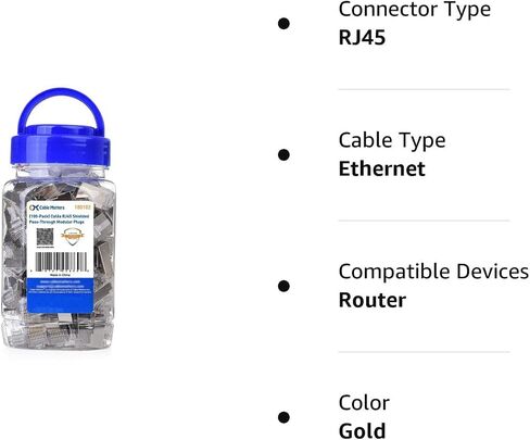 كابل ماترز 50 حزمة من موصلات Cat 6 تمر عبر موصلات RJ45 (أطراف Cat 6 / موصل Cat6 / مقابس RJ45 المعيارية / مقابس إيثرنت / موصل الشبكة) لكابل إيثرنت UTP الصلب أو المجدولة in Saudi Arabia