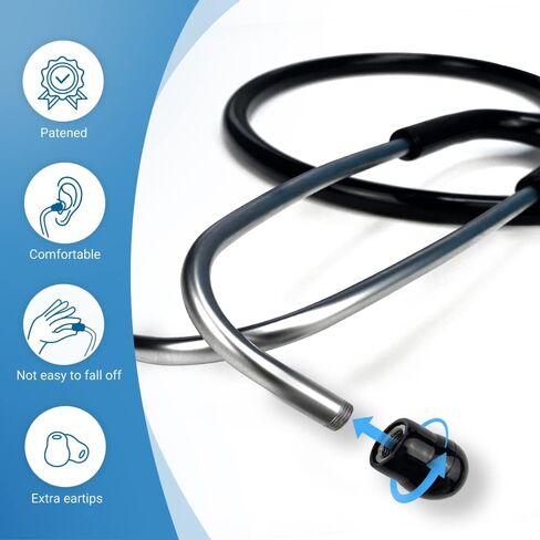 سماعة الطبيب SCIAN - طب القلب الكلاسيكي ذو الرأس الواحد للاستخدام الطبي والسريري، قطعة صدر فضية خفيفة الوزن مناسبة للممرضات والرجال والنساء والأطفال الرضع (أسود) in Kuwait