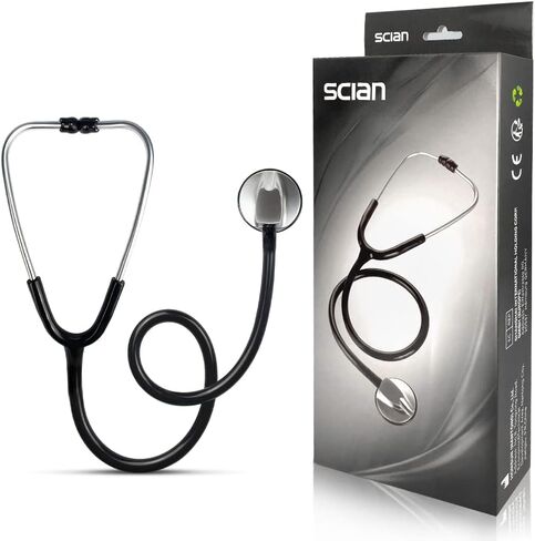 سماعة الطبيب SCIAN - طب القلب الكلاسيكي ذو الرأس الواحد للاستخدام الطبي والسريري، قطعة صدر فضية خفيفة الوزن مناسبة للممرضات والرجال والنساء والأطفال الرضع (أسود) in Kuwait