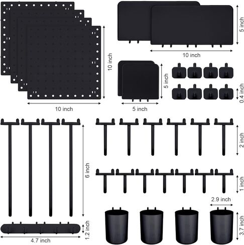 74 قطعة من مجموعات تنظيم Pegboard على الحائط، مجموعات لوحات الحائط Pegboard تتضمن خطاطيف Pegboard وأرفف تخزين وصناديق Pegboard للمطبخ وغرفة المعيشة والحمام والمكتب (أسود) in Kuwait
