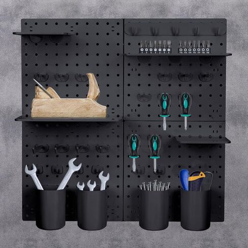 74 قطعة من مجموعات تنظيم Pegboard على الحائط، مجموعات لوحات الحائط Pegboard تتضمن خطاطيف Pegboard وأرفف تخزين وصناديق Pegboard للمطبخ وغرفة المعيشة والحمام والمكتب (أسود) in Kuwait