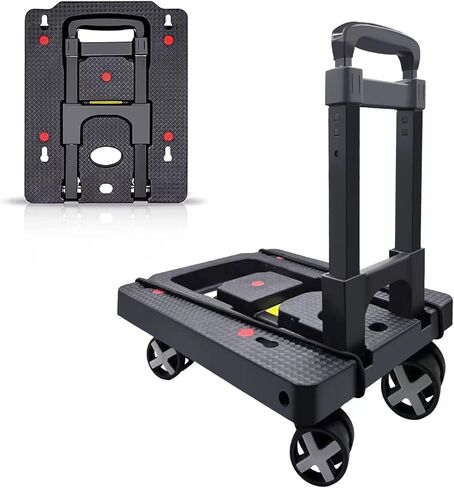 Dolly Cart Moving Folding Portable Luggages Hand Foldable Truck Lightweight Carts with 4 Rotate Wheels Cart with Adjustable Handle Travel Shopping Airport Office Travel Use Black in Kuwait