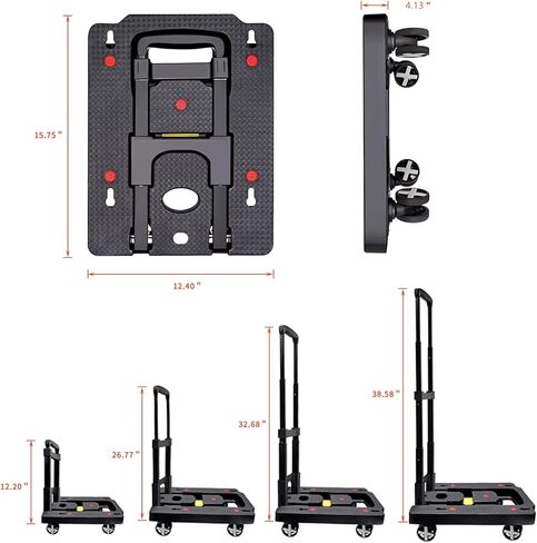 Dolly Cart Moving Folding Portable Luggages Hand Foldable Truck Lightweight Carts with 4 Rotate Wheels Cart with Adjustable Handle Travel Shopping Airport Office Travel Use Black in Kuwait