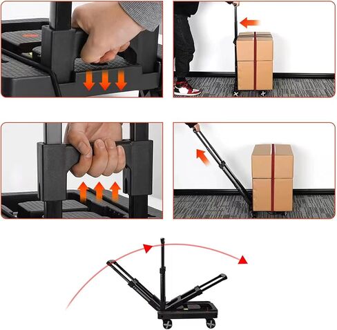 Dolly Cart Moving Folding Portable Luggages Hand Foldable Truck Lightweight Carts with 4 Rotate Wheels Cart with Adjustable Handle Travel Shopping Airport Office Travel Use Black in Kuwait