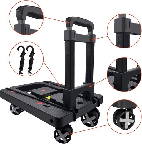 Dolly Cart Moving Folding Portable Luggages Hand Foldable Truck Lightweight Carts with 4 Rotate Wheels Cart with Adjustable Handle Travel Shopping Airport Office Travel Use Black in Kuwait