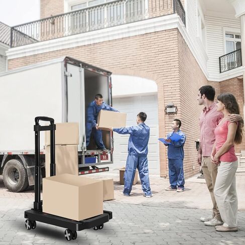 Dolly Cart Moving Folding Portable Luggages Hand Foldable Truck Lightweight Carts with 4 Rotate Wheels Cart with Adjustable Handle Travel Shopping Airport Office Travel Use Black in Kuwait