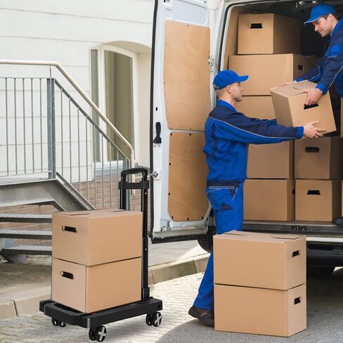 Dolly Cart Moving Folding Portable Luggages Hand Foldable Truck Lightweight Carts with 4 Rotate Wheels Cart with Adjustable Handle Travel Shopping Airport Office Travel Use Black in Kuwait