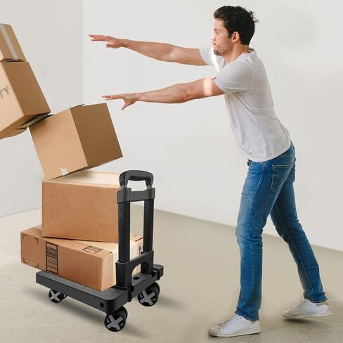 Dolly Cart Moving Folding Portable Luggages Hand Foldable Truck Lightweight Carts with 4 Rotate Wheels Cart with Adjustable Handle Travel Shopping Airport Office Travel Use Black in Kuwait