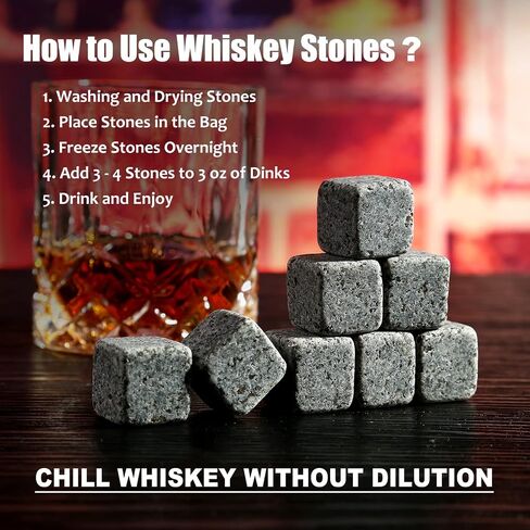 Whiskey Stones Gift Set - Whiskey Glass Set of 2 - Granite Chilling Whiskey Rocks - Scotch Bourbon Box Set - Best Drinking Gifts for Men Dad Husband Birthday Party Holiday Present in Saudi Arabia