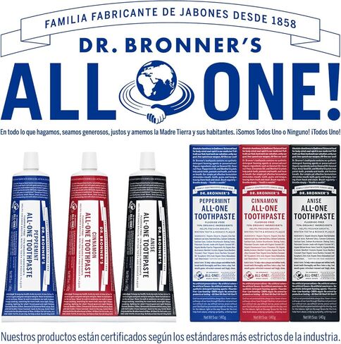 Dr. Bronner’s - All-One Toothpaste (Peppermint, 5 ounce, 3-Pack) - 70% Organic Ingredients, Natural and Effective, Fluoride-Free, SLS-Free, Helps Freshen Breath, Reduce Plaque, Whiten Teeth, Vegan in Kuwait