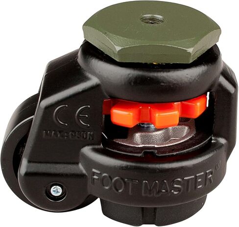 عجلة FOOTMASTER GD-40S-BLK-3/8 من النايلون وعجلة تسوية وسادة NBR، بوزن 110 رطل، مثبتة على الجذع بقطر فتحة تثبيت 0.375 بوصة، لمسة نهائية سوداء in Kuwait