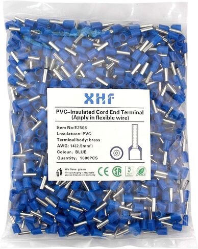 XHF 1000 PCS AWG 14/2.5mm² Wire Ferrules Insulated Copper Crimp Connectors, Crimp Pin Cord End Terminals Blue in Kuwait