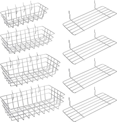 8 قطع من سلال Pegboard رفوف لوحية مربعة الشكل وسلال رف سلكية وصناديق منظم حائط ومرفقات لتنظيم أدوات مختلفة وإكسسوارات طاولة العمل وتخزين المرآب (أسود، S، M، L، XL) in Kuwait