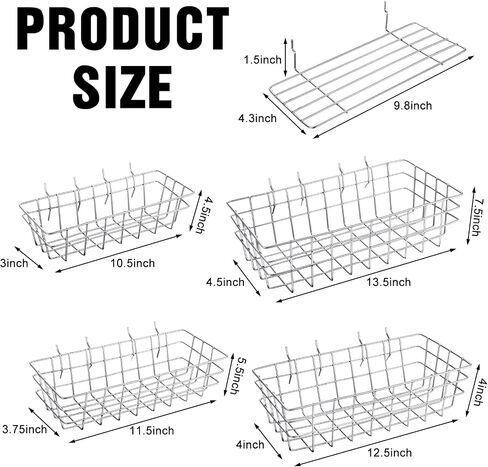 8 قطع من سلال Pegboard رفوف لوحية مربعة الشكل وسلال رف سلكية وصناديق منظم حائط ومرفقات لتنظيم أدوات مختلفة وإكسسوارات طاولة العمل وتخزين المرآب (أسود، S، M، L، XL) in Kuwait