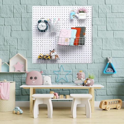 8 قطع من سلال Pegboard رفوف لوحية مربعة الشكل وسلال رف سلكية وصناديق منظم حائط ومرفقات لتنظيم أدوات مختلفة وإكسسوارات طاولة العمل وتخزين المرآب (أسود، S، M، L، XL) in Kuwait