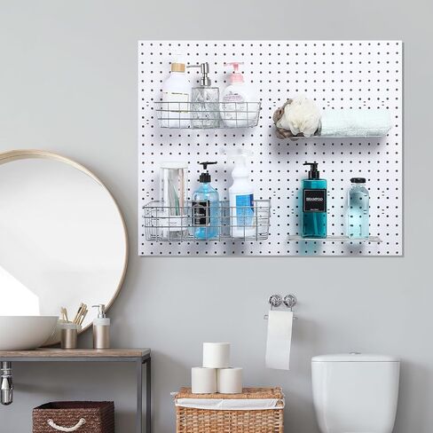 8 قطع من سلال Pegboard رفوف لوحية مربعة الشكل وسلال رف سلكية وصناديق منظم حائط ومرفقات لتنظيم أدوات مختلفة وإكسسوارات طاولة العمل وتخزين المرآب (أسود، S، M، L، XL) in Kuwait