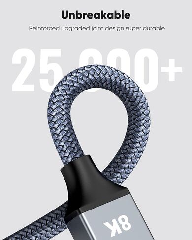 Capshi 2ft 8K 4K@120Hz HDMI Cable 2.1, 48Gbps High Speed Cord | for PS5/4, TV, Gaming Console, Monitor, 8K@60Hz, 2K@240Hz, 144Hz, Support HDR, eARC, DTS:X, HDCP 2.2 & 2.3, Braided in Kuwait